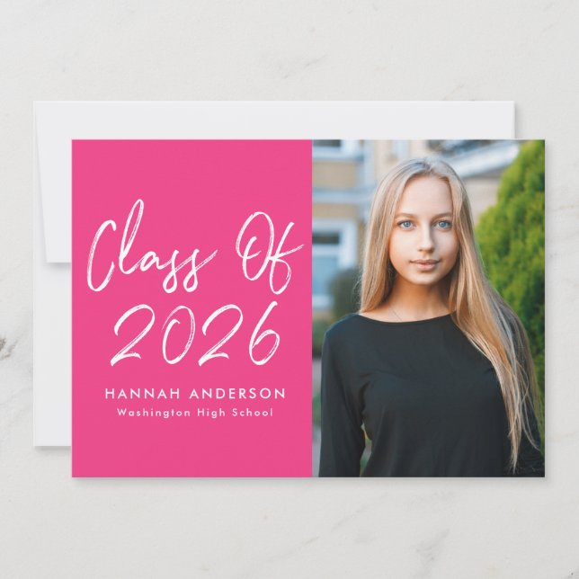 Modern Script Hot Pink Photo Graduation Party Invitation (Front)