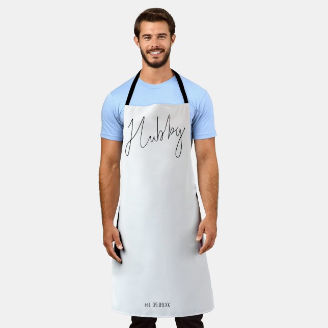 Modern Script Hubby Date Black White Apron (Worn)