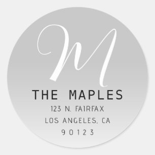 Modern Script Initial Return Address   Grey Ombre Classic Round Sticker
