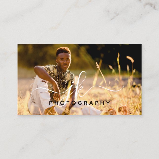 Modern Script Initials Monogram Photography Business Card (Front)