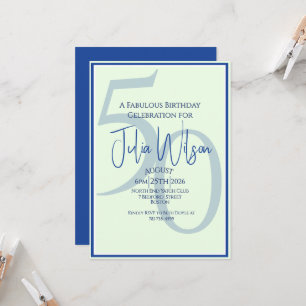 Modern Script Invitation Blue 50 Fabulous Birthday