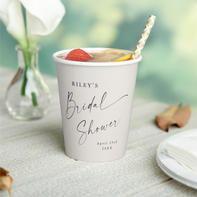 Modern Script Ivory Boho Bridal Shower Paper Cups (Insitu)