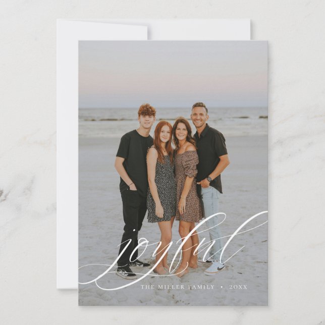 Modern Script Joyful Christmas Photo Holiday Card (Front)