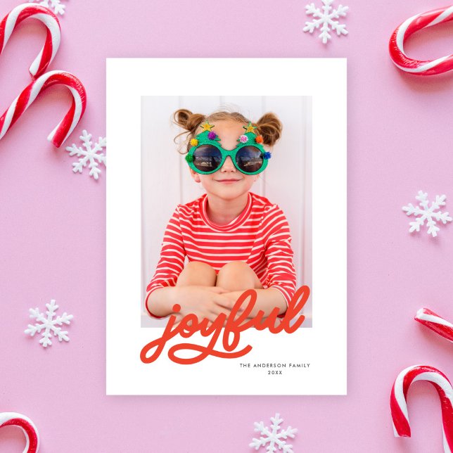 Modern Script Joyful Customisable Colours One Phot Holiday Card (Creator Uploaded)