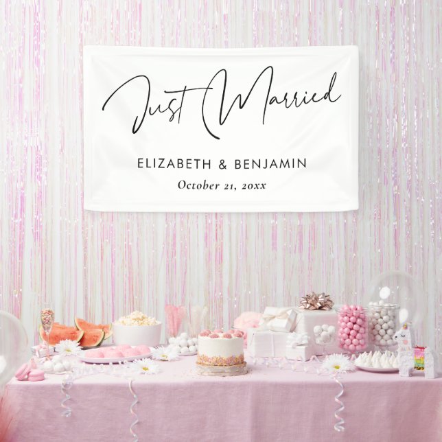 Modern Script 'Just Married' Banner - Personalised (Party)