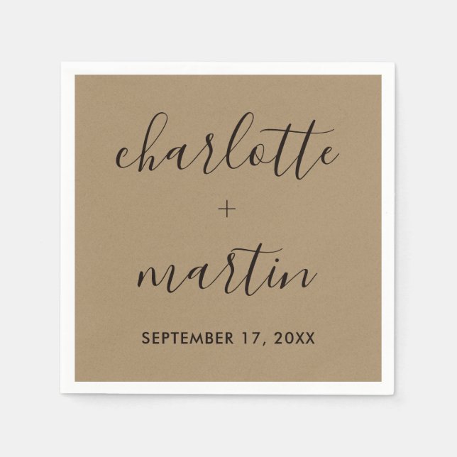 Modern Script Kraft Engagement Wedding Shower Napkin (Front)