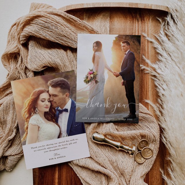 Modern script lettering wedding thank you card (Creator Uploaded)