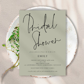Modern Script Light Sage Bridal Shower Invitation