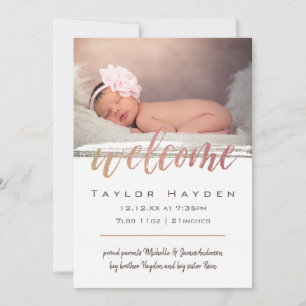Modern Script Lights Photo Birth Announcement