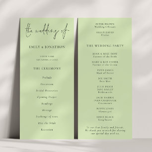 Modern Script Lime Cream Green Wedding Program Invitation