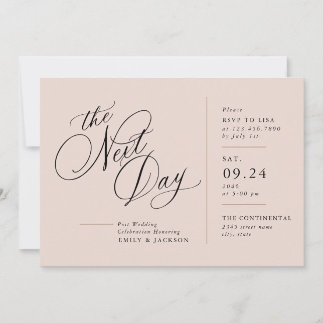 Modern Script Line Block Post Wedding Invitation (Front)