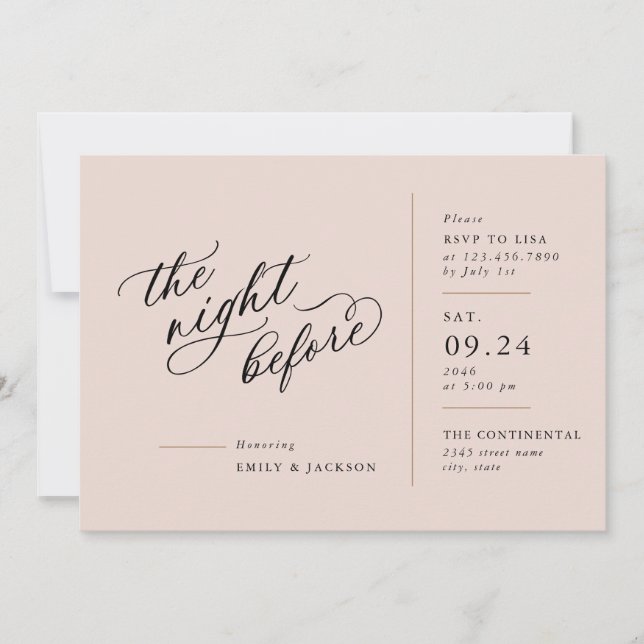 Modern Script Line Block The Night Before Invitati Invitation (Front)