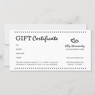 Modern Script Logo Heart Black Gift Certificate