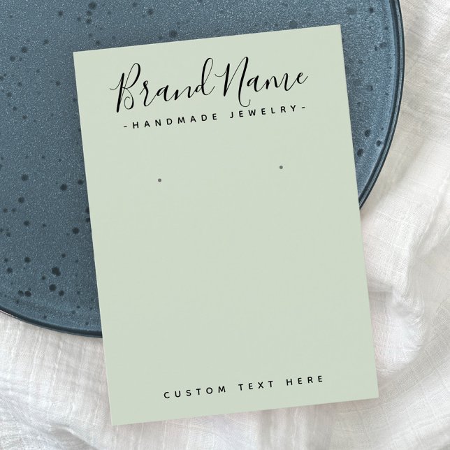 Modern script logo sage green earring display card (Creator Uploaded)