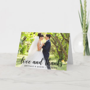 Modern Script Love and Thanks Couple Wedding Fold Thank You Card