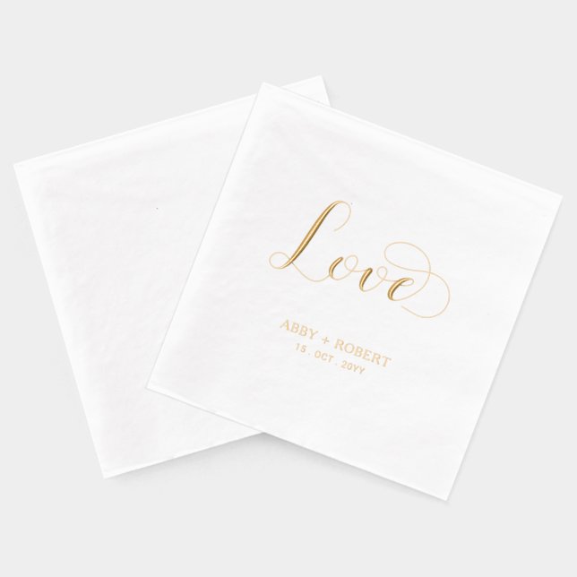 Modern Script Love | Couples Name Custom Wedding  Foil Napkins (Back)