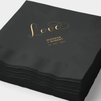 Modern Script Love | Couples Name Custom Wedding Foil Napkins