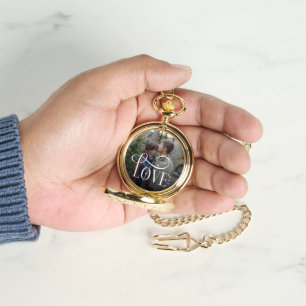 Modern Script Love Custom Engaged Couples Photo Watch