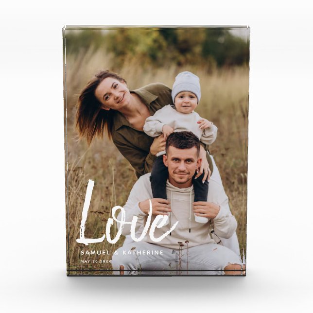 Modern Script "Love" Custom Family  Photo Block (Front)
