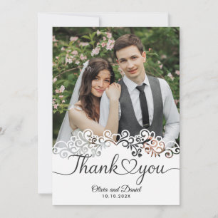 Modern Script Love Heart Wedding Flat Thank You Card