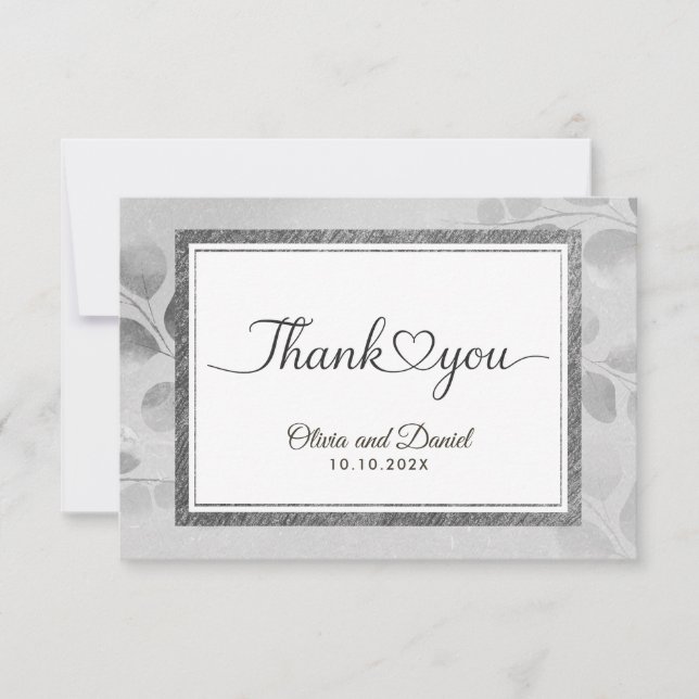 Modern Script Love Heart Wedding Flat Thank You Card (Front)