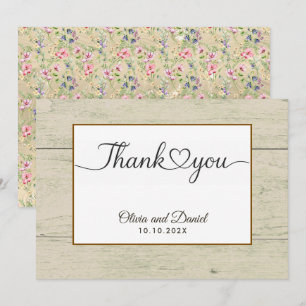 Modern Script Love Heart Wedding Flat Thank You Card