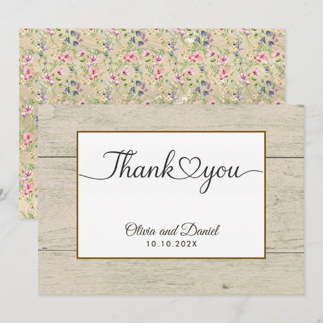 Modern Script Love Heart Wedding Flat Thank You Card (Front/Back)