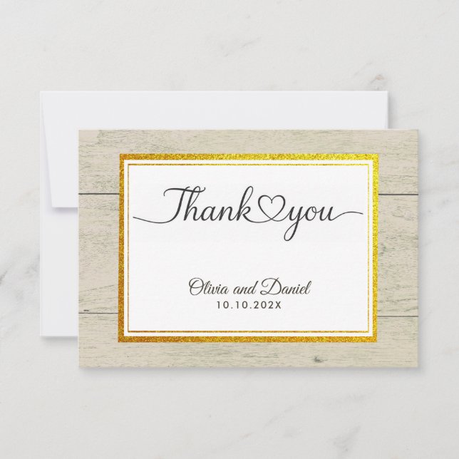 Modern Script Love Heart Wedding Flat Thank You Card (Front)