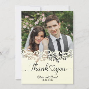 Modern Script Love Heart Wedding Flat Thank You Po Holiday Card