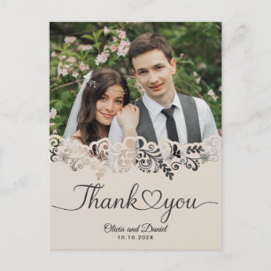 Modern Script Love Heart Wedding Flat Thank You Po Postcard