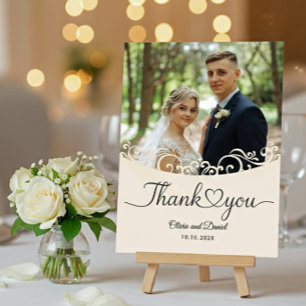 Modern Script Love Heart Wedding Flat Thank You Po Postcard