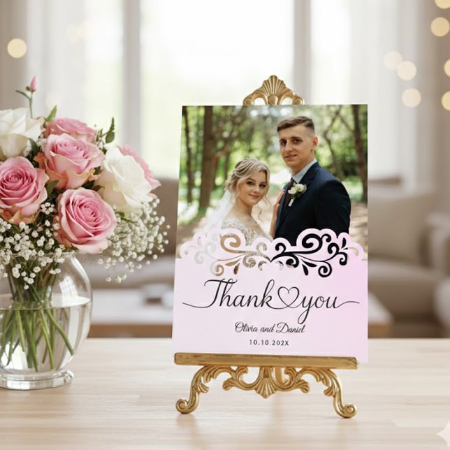 Modern Script Love Heart Wedding Flat Thank You Po Postcard (Creator Uploaded)
