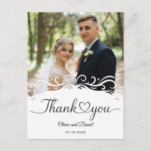 Modern Script Love Heart Wedding Flat Thank You Postcard