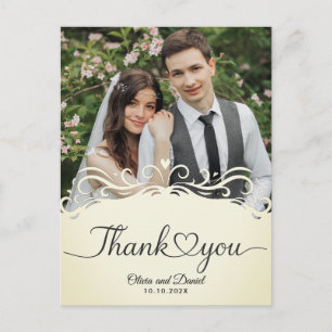 Modern Script Love Heart Wedding Flat Thank You Postcard