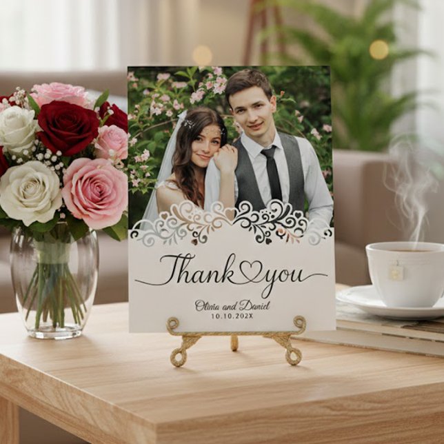 Modern Script Love Heart Wedding Flat Thank You Postcard (Creator Uploaded)