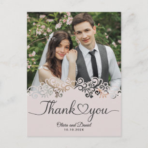 Modern Script Love Heart Wedding Flat Thank You Postcard