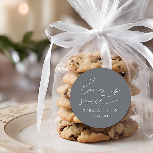 Modern Script Love Is Sweet Wedding Classic Round Sticker (Modern Script Love Is Sweet Wedding Classic Round Sticker)