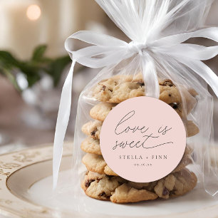 Modern Script Love Is Sweet Wedding Classic Round Sticker