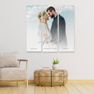 Modern Script Love Newlywed Photo Names Wedding Triptych