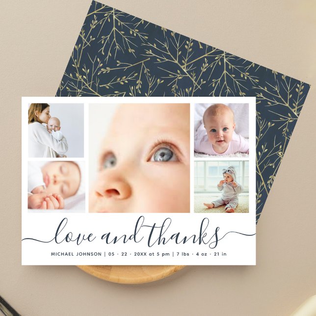 Modern Script Love & Thanks 5 Photos Baby Shower Thank You Card (Creator Uploaded)