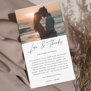 Modern Script Love & Thanks Beach Photo Wedding Place Card