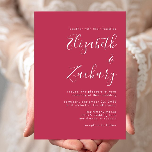 Modern Script Magenta Wedding Invitation (Creator Uploaded)