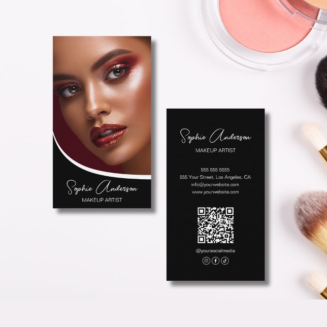 Modern Script Makeup Artist Black and White Business Card (Modern Script Makeup Artist Black and White Business Card)
