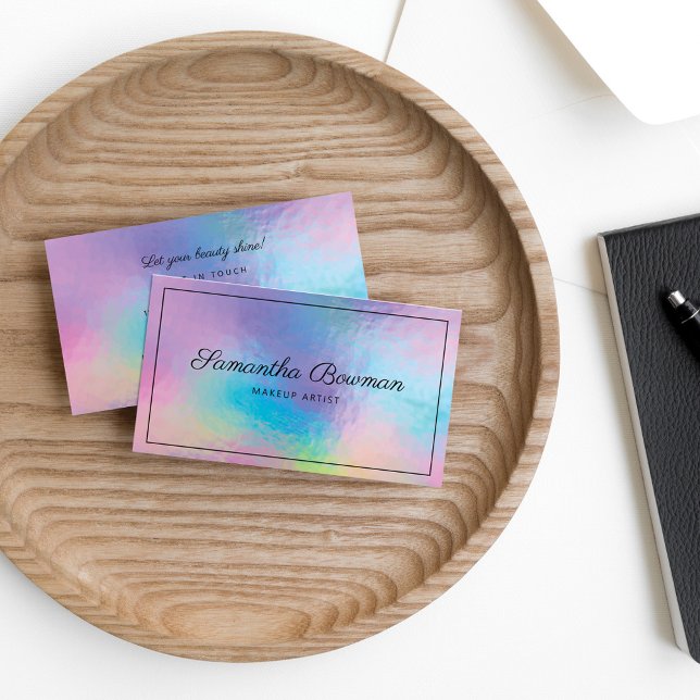 Modern Script Makeup Artist Faux Holographic Busin Business Card (Creator Uploaded)