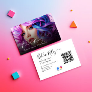 Modern Script Makeup artist & hairstylist QR Code  Business Card