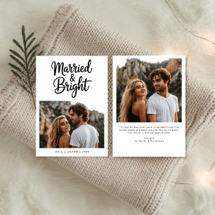 Modern Script Married & Bright Newlywed Photo Holiday Card
