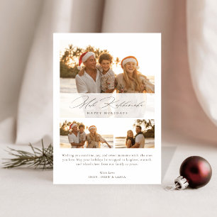 Modern Script Mele Kalikimaka Tropical 3 Photo Holiday Card