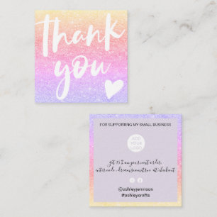 Modern script mermaid glitter gold thank you square business card