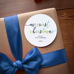Modern Script "Merriest Christmas" Classic Round S Sticker