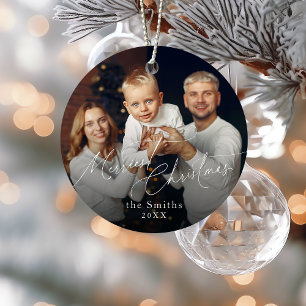 Modern script Merriest Christmas Holiday Metal Tree Decoration